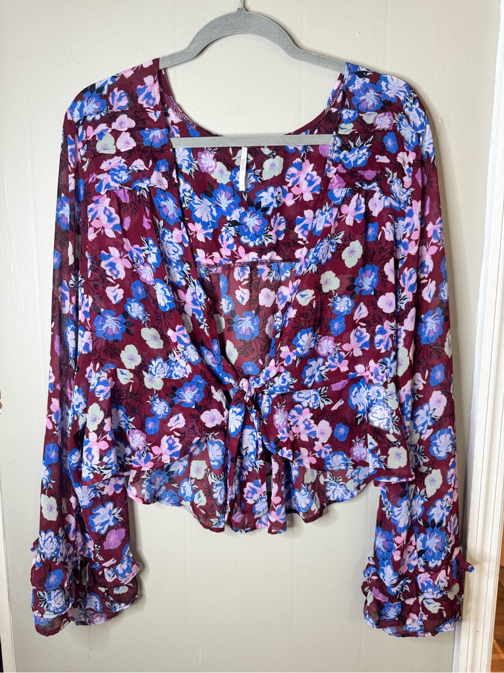 Free People Floral Maybel Blouse in the Shiraz Combo Colorway Size Medium